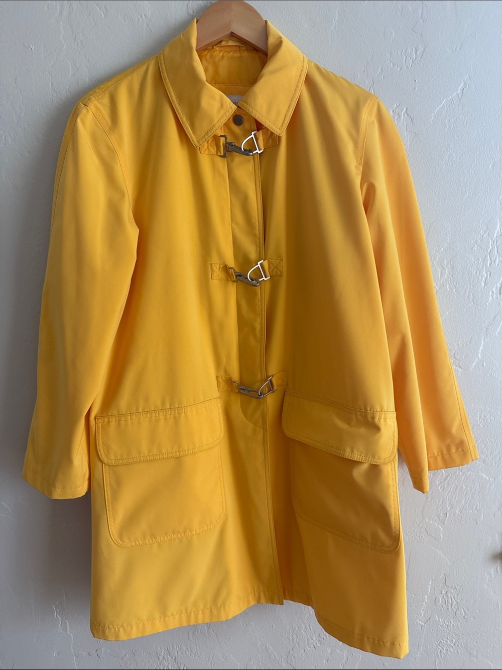 Liz Claiborne Bright Yellow Trench Coat with Toggle Closures and Snaps